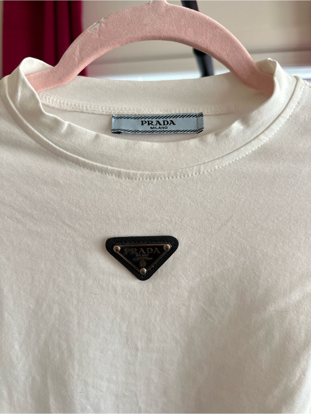 Prada long sleeve white/cream top with black triangle logo